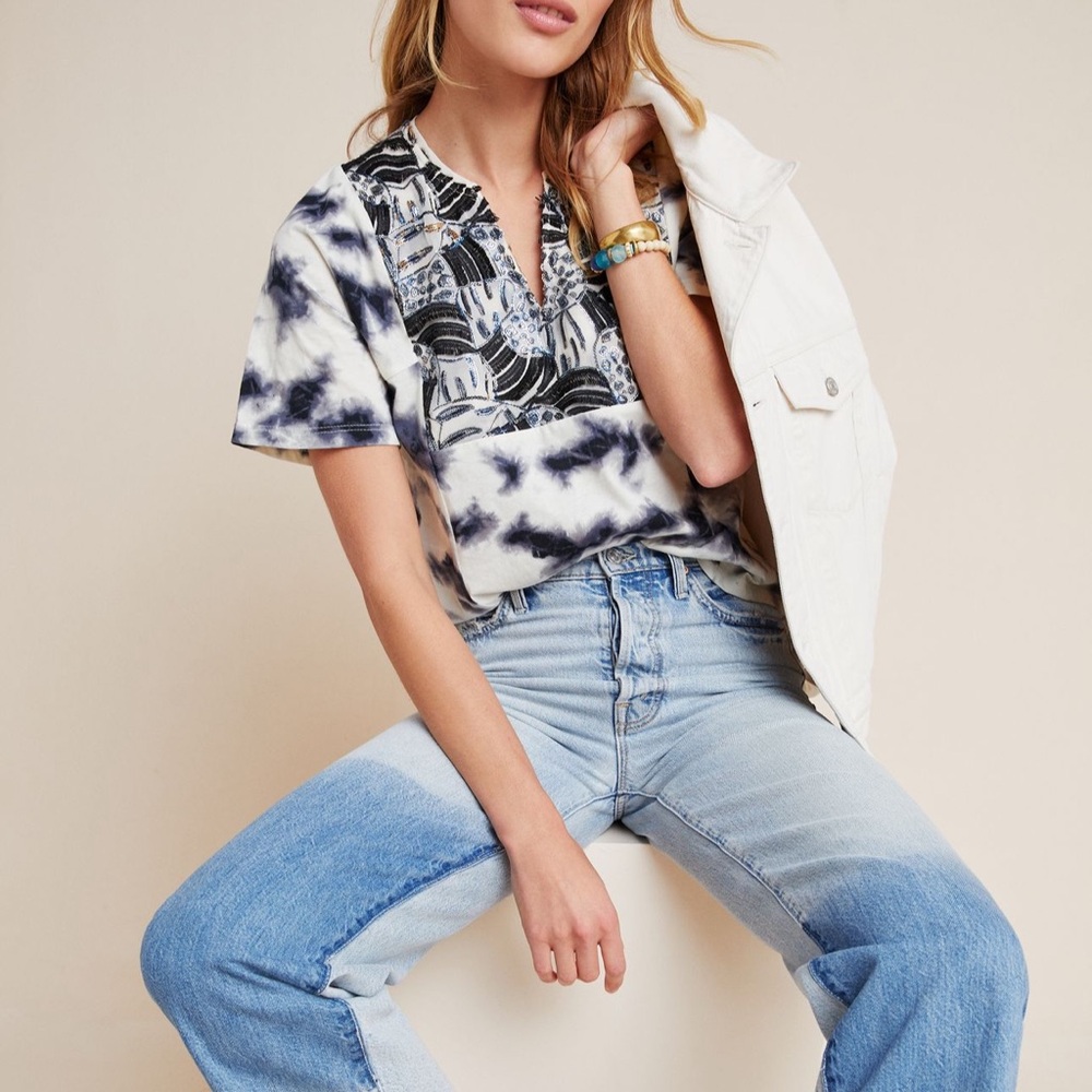 Tiny x Anthropologie Elle Embroidered Tie Dye Top